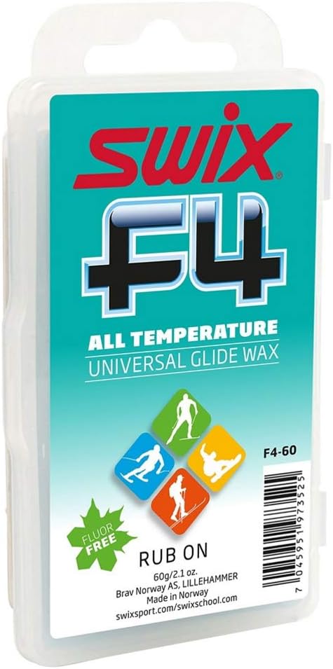 Swix F4 Solid Wax 60G - Water-Repellent Fluoro-Free Rub-on Wax for Skis and Snowboards. Optimal performance without compromising the environment