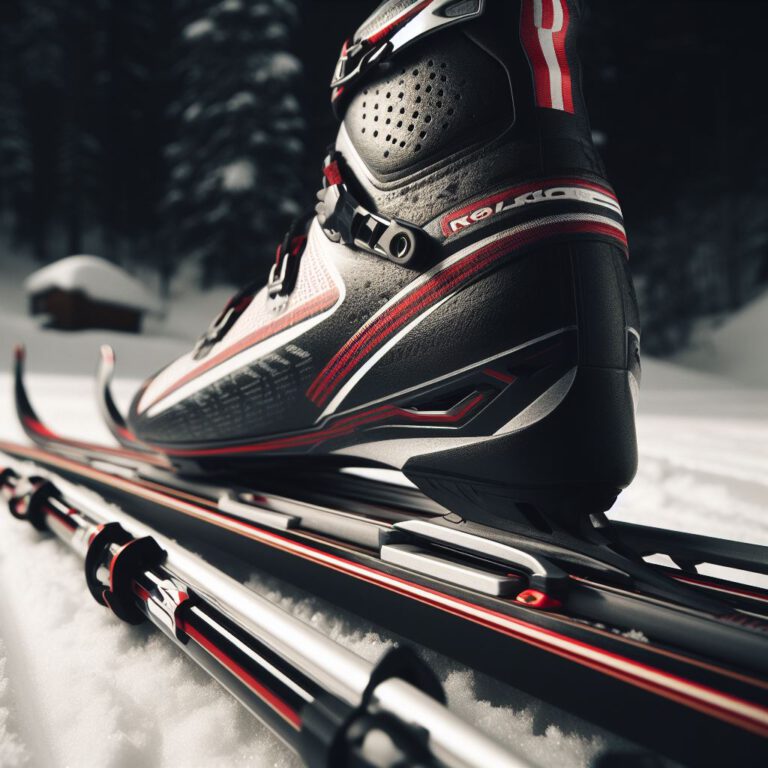 A close-up image of Rottefella bindings on skis, showcasing their robust design and innovative features.