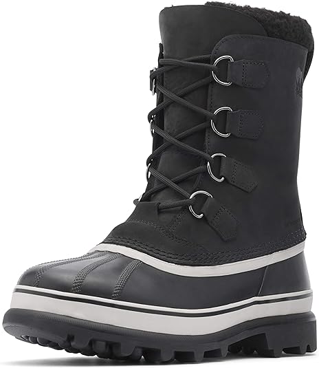 Sorel Caribou boots - a close-up showcasing the iconic waterproof leather and rugged rubber sole.